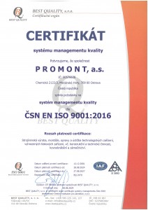 BQ 2470 CERTIFIKÁT_ISO 9001 P R O MO N T , a.s._CZ