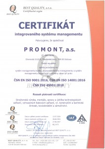 BQ 2473 CERTIFIKÁT_ISO 9001_14001_45001_P R O M O N T_CZ